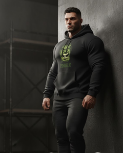 Sudadera con Capucha de Felpa Negra para Hombre, Estilo Holgado, de Algodón, para Gimnasio y Ropa Urbana, con Estampado Gráfico Personalizado de HULK - Product Image 2