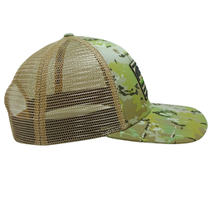 Haute qualité vert jaune Camouflage camionneur chapeau caoutchouc Patch Logo respirant maille taille réglable simple boutonnage boucle unisexe - Product Image 4
