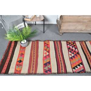 Tapis Turc Vintage Ethnique Beige 2.6 X 11ft Grande Surface Classique Rectangle Patchwork Design Laine PP Matériel Latex pour Couloir - Product Image 2