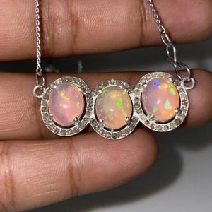 925 Sterling Silver Natural <b>Opal</b> <b>Pendant</b> Ethiopian <b>Opal</b> Multi-Fire Gemstone Vintage Style Jewelry for Children - Product Image 4