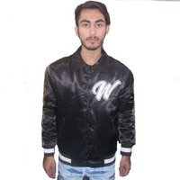Blouson de baseball universitaire en satin personnalisé pour hommes Collège vierge broderie soie en vrac vente en gros