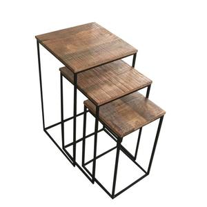 Ensemble de 3 tables basses en bois industrielles modernes avec cadre en fer Mobilier écologique pour le salon et l'hôtel - Product Image 1