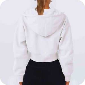 Sweat à capuche court zippé personnalisé imprimé 100% coton style streetwear logo avant respirant anti-boulochage pour femme - Product Image 4