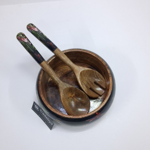 Tradebyd-Cuenco con estampado de esmalte de madera natural para servir bocadillos ecológicos y usar en la cocina, vajilla segura y elegante - Product Image 2