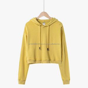 100% algodón 300gsm manga larga Sudadera con capucha en blanco Sudadera corta en tamaño promedio para mujeres Sudadera con capucha recortada personalizada para mujeres con capucha - Product Image 6