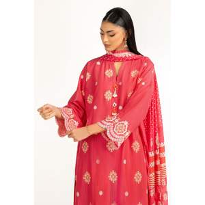 Conjunto de Traje de Lino de 3 Piezas para Mujer, Color Rosa, con Estampado y Bordado - Product Image 2