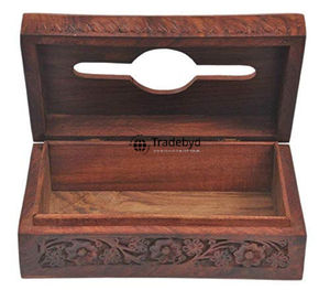 Caja de Pañuelos y Soporte de Madera Tallada con Patrón Floral Grabado, Diseño Moderno, Calidad Premium para el Hogar y el Trabajo, Tradebyd - Product Image 4