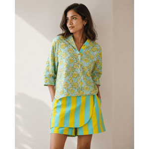 Leopard Print Chiffon Two-Piece Set for <b>Women</b>-Three-Quarter Sleeve Top and Shorts Spring/Summer - Product Image 4