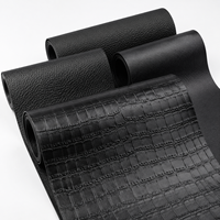 Tissu en similicuir noir gaufré effet crocodile de haute qualité pour chaussures, sacs à main, canapés et revêtements de sièges de voiture