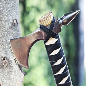 Custom Handmade High Carbon Steel <b>Axe</b> Hatchet Ash Wood Ax <b>Handle</b> Full Leather Wrapping Fine Leather Sheath DIY Grade ODM Support - Product Image 1