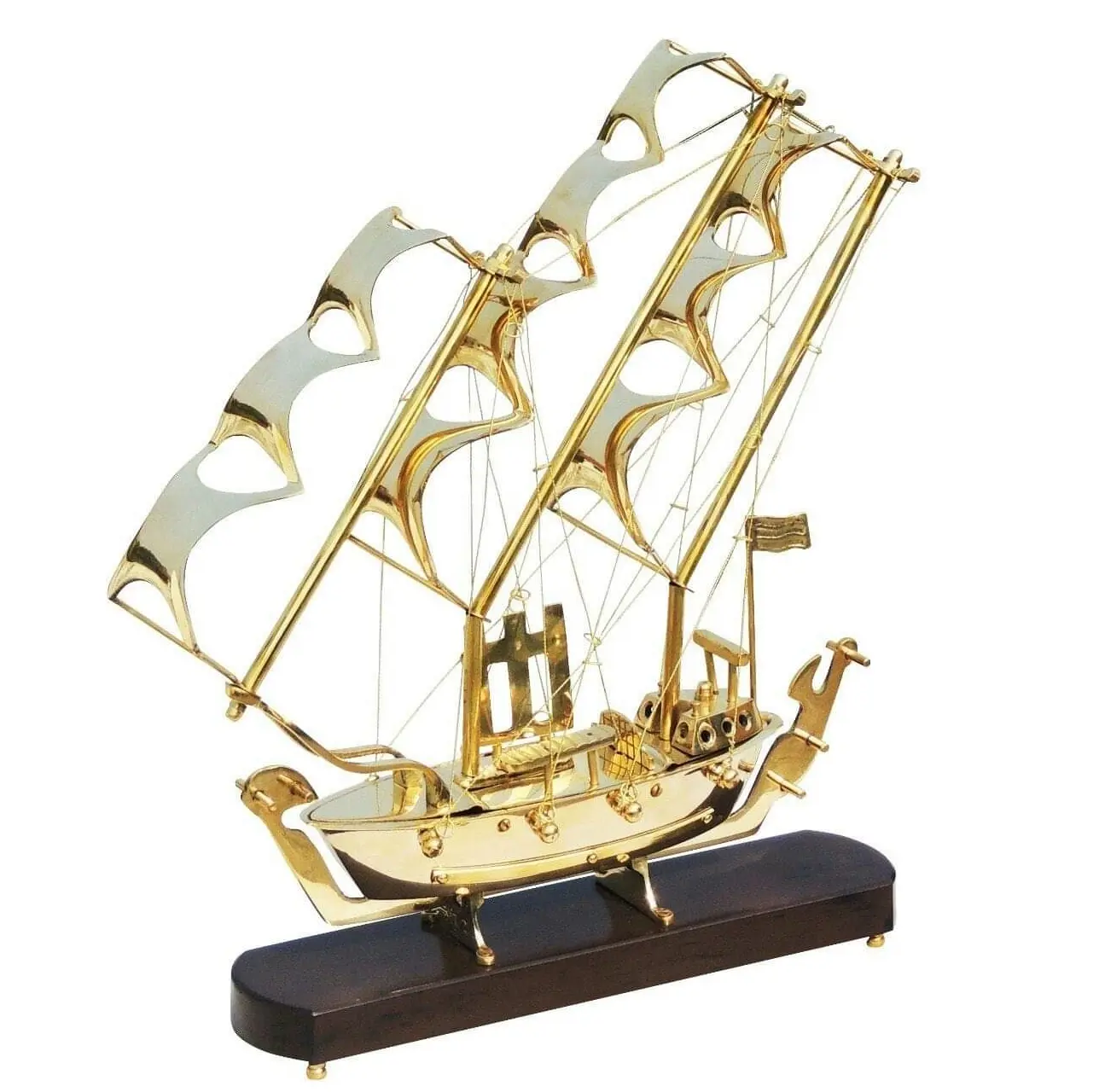 Bateau à voile classique fait à la main, bateau en laiton plaqué or Antique, brillant pour la décoration de la maison, dessus de Table de bateau, Design Antique coloré