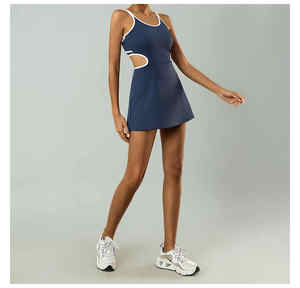 Vestido de entrenamiento verde para adultos Vestido de golf y tenis sin espalda con pantalones cortos incorporados Nuevo contraste Recorte Cintura Acentuación - Product Image 4