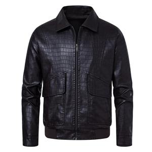Blouson aviateur d'hiver en cuir véritable noir de luxe pour homme avec col à revers, imperméable et design original - Product Image 4