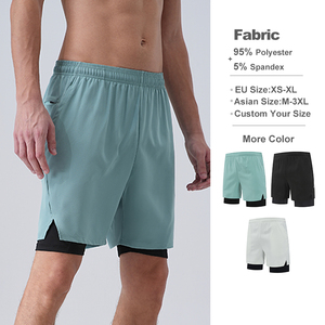 Short de fitness 2-en-1 pour homme Séchage rapide Respirant 95% Polyester 5% Spandex Solid Bermuda Pattern Mid Formal Bottom Back Pocket - Product Image 2