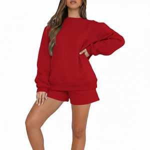 Ensembles de sweat et de shorts d'hiver grande taille pour femmes Polyester respirant à manches longues hauts motif solide ensembles au genou - Product Image 2