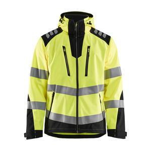 Top Selling Fully Customized Hi Vis Yellow <b>Softshell</b> <b>Jacket</b> Latest Workwear with Stand Collar & Side Pockets Reflective Coats - Product Image 1