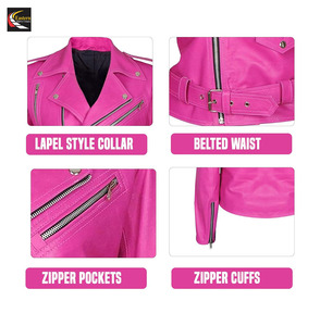 Veste de motard en cuir véritable veste de moto rose en gros pas cher prix production en vrac - Product Image 6