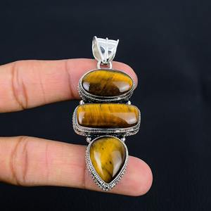 Ojo de tigre amarillo Natural de alta calidad, colgante de diseñador Chapado en plata de ley 925 sólida, fabricantes de joyería al por mayor para mujer - Product Image 3