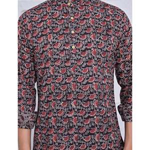 Kurta décontracté imprimé 100% coton pour hommes, chemise décontractée à motif floral pour hommes avec manches longues, tissu popeline respirant - Product Image 2