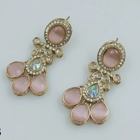 Nouveauté : Boucles d'oreilles pendantes Kundan en alliage plaqué or, motif floral ethnique, style indien, pour anniversaire, vente en gros
