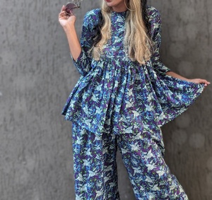 Ensemble de pyjama en bambou à imprimé animalier bohème avec volants, manches longues, longueur cheville, design mignon, silhouette de plage pour filles, vêtements d'été - Product Image 2
