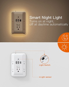 6 presa di Protezione <span class=keywords><strong>Da</strong></span> Sovracorrente, Multi Plug Adapter Presa con 2 USB del <span class=keywords><strong>Caricatore</strong></span> Della Parete e della luce di notte - Product Image 3