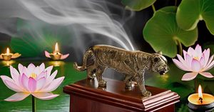 Statue de tigre en laiton faite à la main Design Art déco Figurines d'animaux Fengshui chinois objets de collection décoratifs pour la maison et le bureau - Product Image 2