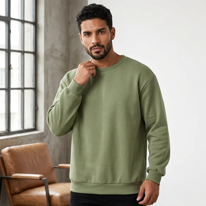 Sudadera Unisex Verde Oliva de Cuello Redondo, Corte Holgado, Tejido de Algodón, Estilo Casual, Color Sólido, para Otoño - Product Image 5