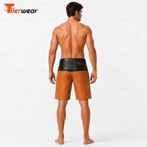 Shorts Bermuda en Cuir Bicolore pour Homme Marron Noir Taille Moyenne Boutons Décontracté Écologique Imperméable Coupe-Vent avec Poches - Product Image 5