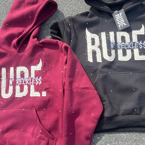 Sweat à capuche en molleton lourd légèrement surdimensionné, vintage, délavé, imprimé avec des strass sur toute la surface, broderie, taille plus - Product Image 6