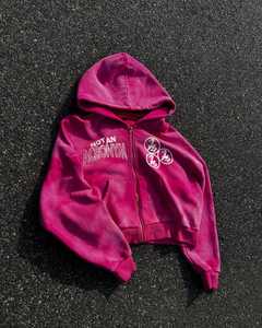 OEM nouvelle mode fabricant personnalisé fermeture éclair graphique French Terry 500Gsm hommes lourd sweat à capuche zippé - Product Image 4