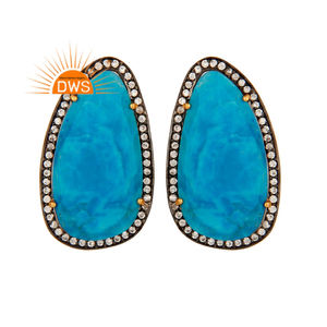 Mejor Venta de plata esterlina 18K chapado en oro Natural Cz y turquesa matriz piedra preciosa Stud pendiente personalizado joyería fabricante - Product Image 1