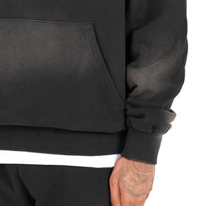 Alta calidad Sun Faded Hoodies Distressed Streetwear Black Vintage Washed Hoodie Custom Logo Faded color Pullover - Product Image 6