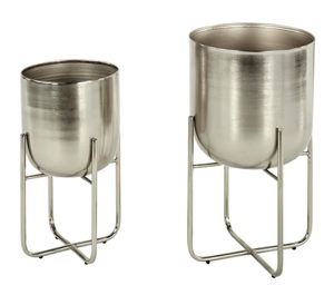 Silver and Black Metal <b>Planters</b> and Plants <b>Large</b> Enamel Pot With Stand Wholesale Garden Supplies Garden Pots and <b>Planters</b> stands - Product Image 2