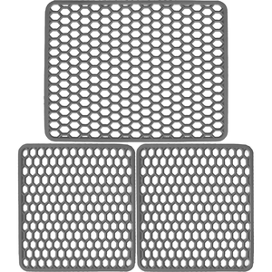 Set di tappetini per lavello da cucina in gomma grigia 1 scolapiatti e 2 fondi resistenti allo stampo realizzati in Italia - Product Image 2