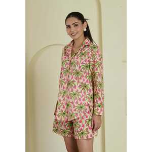 Conjunto de Dos Piezas de Tela Oxford Transpirable de Algodón Tropical Tango, Estampado Floral, Talla XS, Uso Diario, Top de Manga Tres Cuartos, Pantalones Cortos hasta la Rodilla - Product Image 4