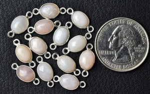 8x10mm Double Loop Link <b>Charm</b> Connectors 925 Sterling Silver Natural Peach Moonstone Cabochon Bezel Setting Onyx Main Necklace - Product Image 5