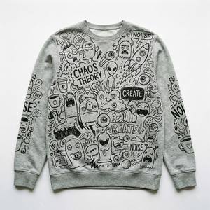 Sudadera de Cuello Redondo para Hombre, Estilo Urbano, con Estampado Gráfico de Dibujos Animados Retro, Graffiti, 100% Algodón Felpa - Product Image 4