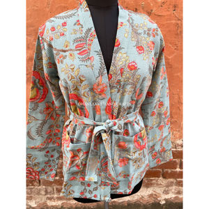 Chaqueta de Algodón Acolchada India, Regalo de Navidad, Chaqueta Kantha con Estampado de Bloques Hecha a Mano, Abrigo Colorido Vintage, Estilo Bohemio de Verano - Product Image 4