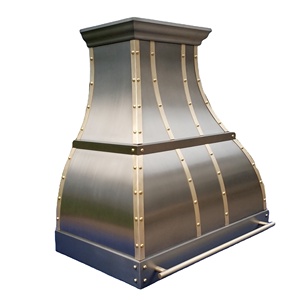 Sang Trọng Thủ Công Thép Không Gỉ Phạm Vi Mui Xe Với Brass Dây Đeo Chuông Đường Cong Thiết Kế Tùy Chỉnh Kim Loại Ống Khói Mui Xe Cho Biệt Thự Nhà Bếp - Product Image 4