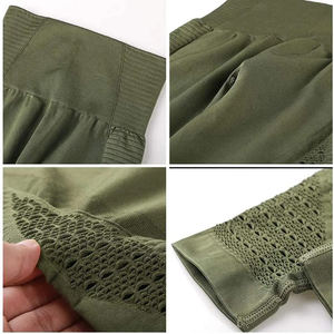 Leggings de yoga sans couture personnalisés pour femmes, taille mi-haute, respirants en polyester, décontractés, fitness, avec logo sur la taille, longueur genou, été - Product Image 6