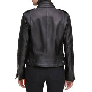Lightweight Collarless Leather <b>Jacket</b> for Layering <b>Zipped</b>-<b>Up</b> Leather <b>Jacket</b> with Statement Shoulders - Product Image 2