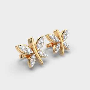 Modernos Pendientes de Diamantes con Forma de Mariposa en Oro Multicolor de 14K |   Diseño Floral para Aniversario de Bodas, Chapado en Rodio Fino - Product Image 3