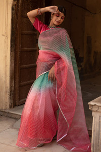 ชุดส่าหรีพิมพ์ลายดอกไม้ผ้าออร์แกนซ่า leheriya คอลเลกชันพรีเมียมพร้อมงานลูกไม้สวยงามสำหรับเด็กผู้หญิงของขวัญมีวางจำหน่ายจากอินเดีย - Product Image 4