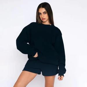 Confortable femmes coupe régulière au-dessus du genou solide Spandex/Polyester sweat et short ensemble deux pièces décontracté pour porter - Product Image 1