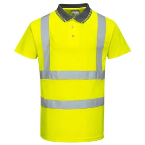 도매 짧은 소매 높은 가시성 안전 작업 반사 티셔츠 100% 폴리 에스테르 작업 폴로 셔츠 남성