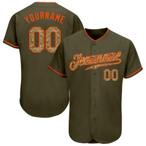 Venta al por mayor de ropa deportiva de la industria personalizada de oliva Camo-Naranja Auténtico Saludo al servicio Camiseta de béisbol - Product Image 1