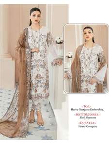 Robe de chambre attrayante excellente qualité lourde Georgette Salwar Suit & Dupatta avec broderie Zarkan travail fournisseur indien - Product Image 5