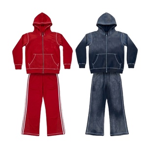 Conjunto deportivo de dos piezas Glory Custom Rhinestone Sunfaded, 100% algodón, tela suave y transpirable, nuevo diseño moderno para ropa urbana unisex. - Product Image 1