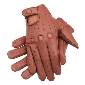Gants de conduite de sécurité pour voiture et moto Biker Respirant Doigt complet Fermeture à bouton en cuir véritable - Product Image 1